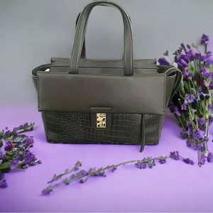 HENRI BENDEL HAND BAG TOTE LEATHER ALLIGATOR EMBOSSED GOLD HARDWARE A+